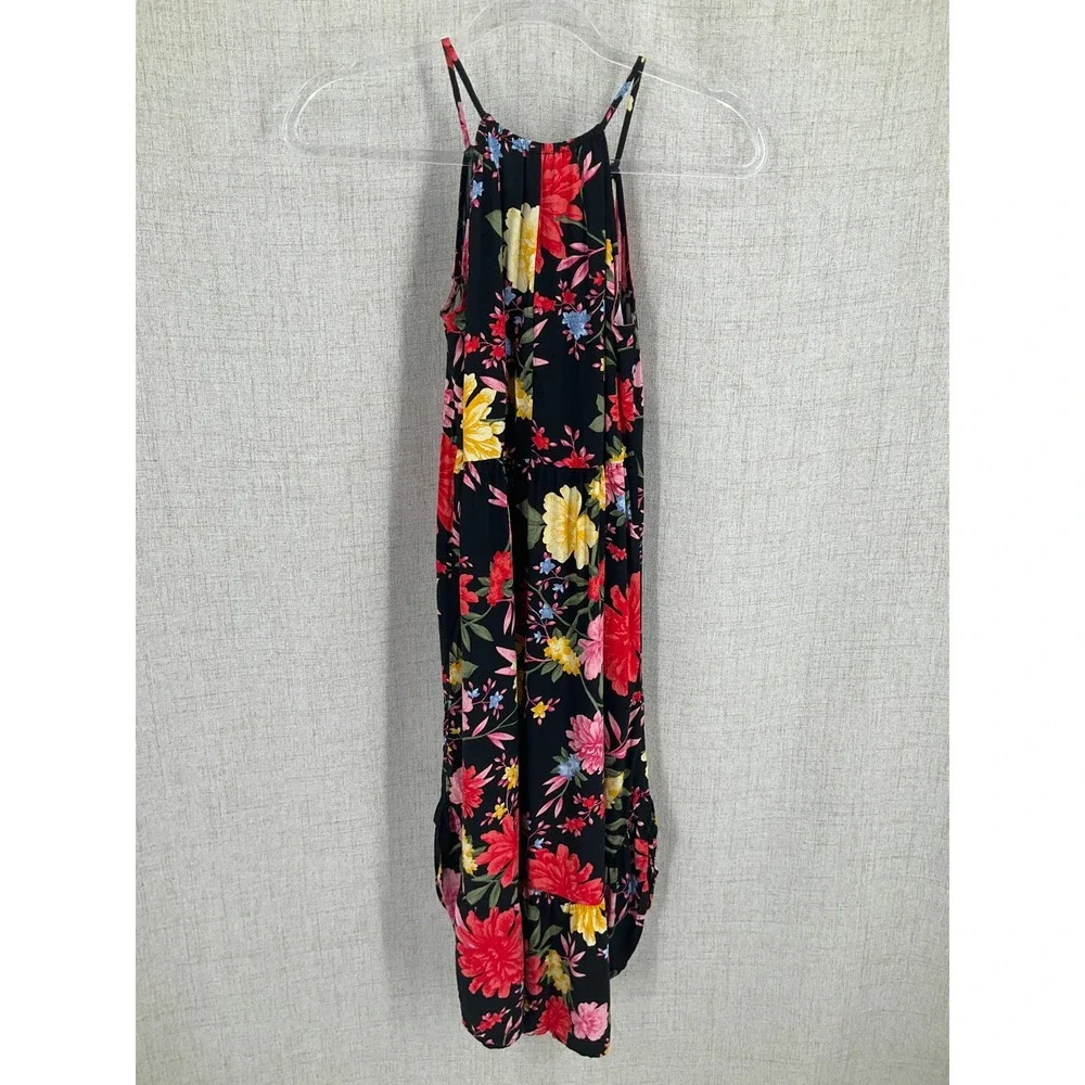 Old Navy Dress Girls XL 14 Black Floral‎ Boho Halter Summer Tropical Sleeveless
